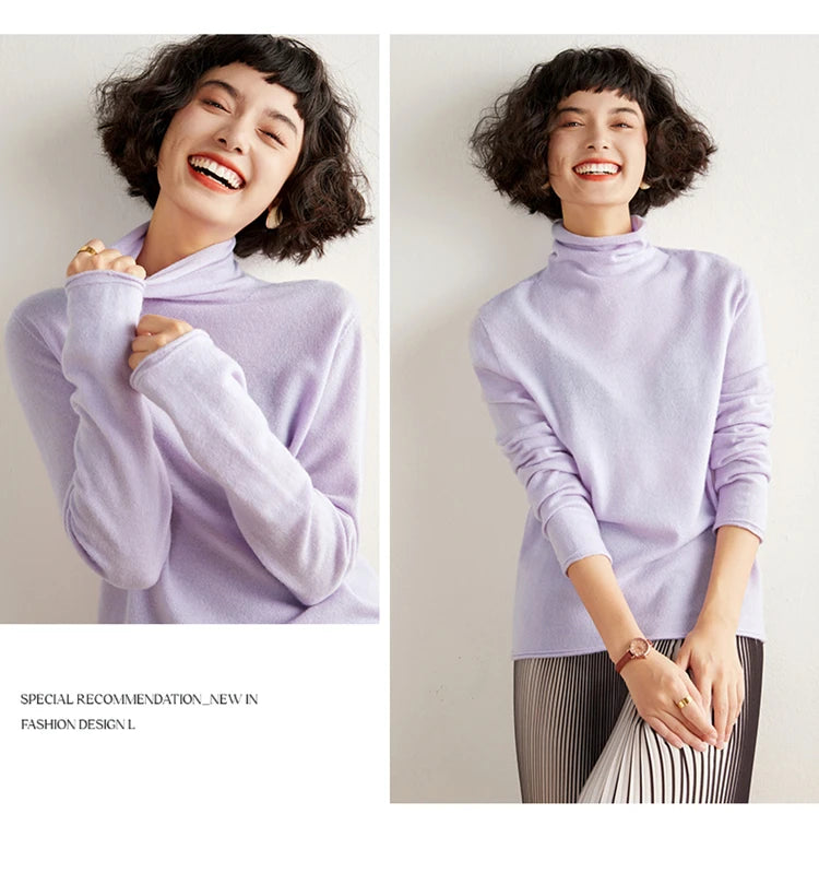 New Women's Cashmere Sweater 100% Pure Cashmere Knitted High Collar Hoodie Hot Selling Soft Solid Color Women's Top