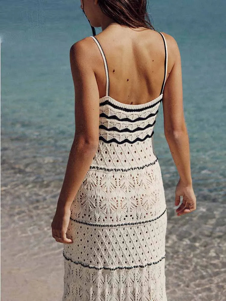 TRAFZA Women's Beach Wind Slim Sling Long Dress New Fashion Street Shoot Sleeveless Sexy Midi Long Dress Elegant Women's Fashion
