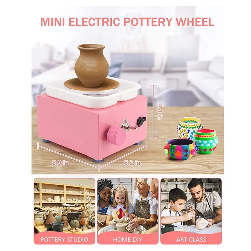 Mini Pottery Wheel For Kid 10CM Forming Machine Electric Ceramic Wheel With Clay Tools For Adults Beginners US Plug