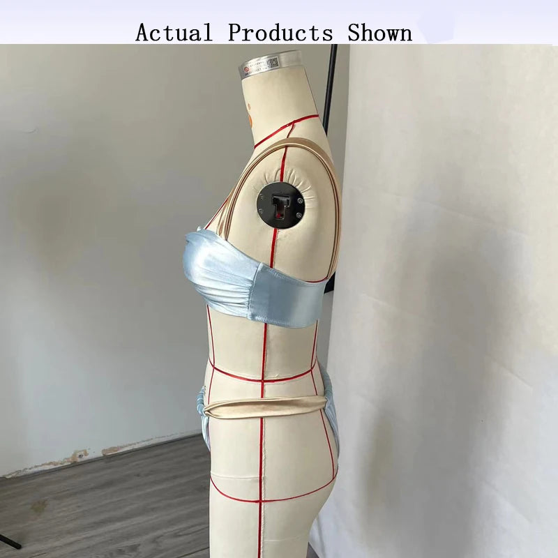 BEACHCICI Women's Bikini Two Set Sexy Elegant Suspender High Waist Contrast Color Lace Up Pleated Thong Vacatio Beach Swimsuit