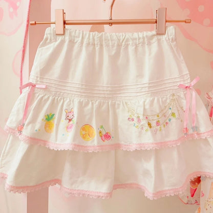 2026 Spring Japanese Cute T-shirts Women Casual Y2k Crop Top Kawaii Blouse and Mini Cake Skirts Outwear Lolita Vintage Tees Chic