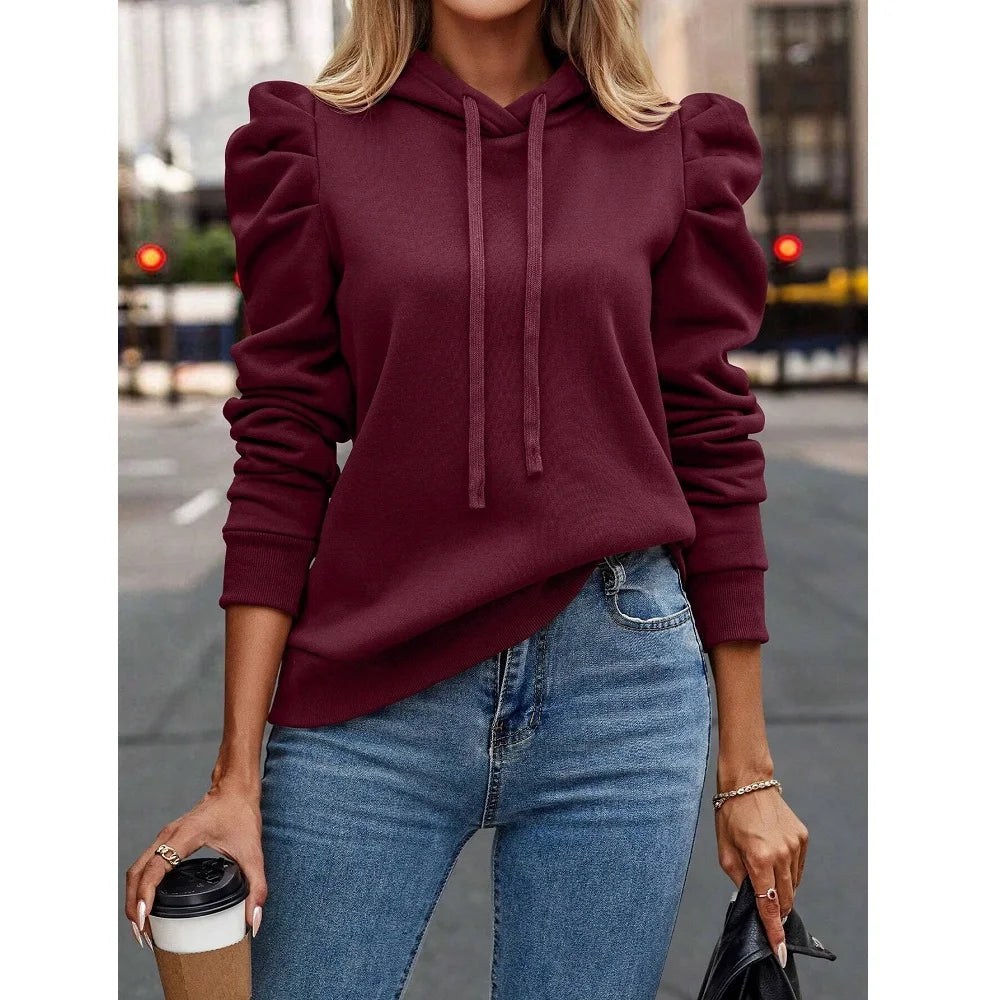 Autumn Winter Hoodies Sweatshirts Women Solid Color Long Sleeve   Casual Comfortable Pullovers Tops