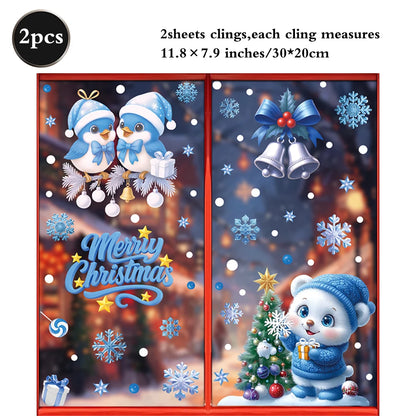 Christmas Window Static Clings Snowman Santa Claus Snowflake Reindeer Cute Xmas Decoration Decal Sticker Home Ornaments Supplies