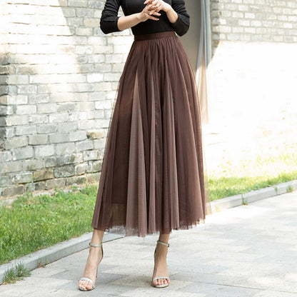 Women Color Block A-line Skirt Mid Length Drape Feeling High Waist Slim Mesh Skirts Carnival Festival Party Performance Costume