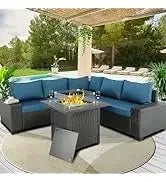 Qoutdoor PE wicker patio furniture rattan sectional loveseat couch set conversation sofa with storage box for balcony lawn a
