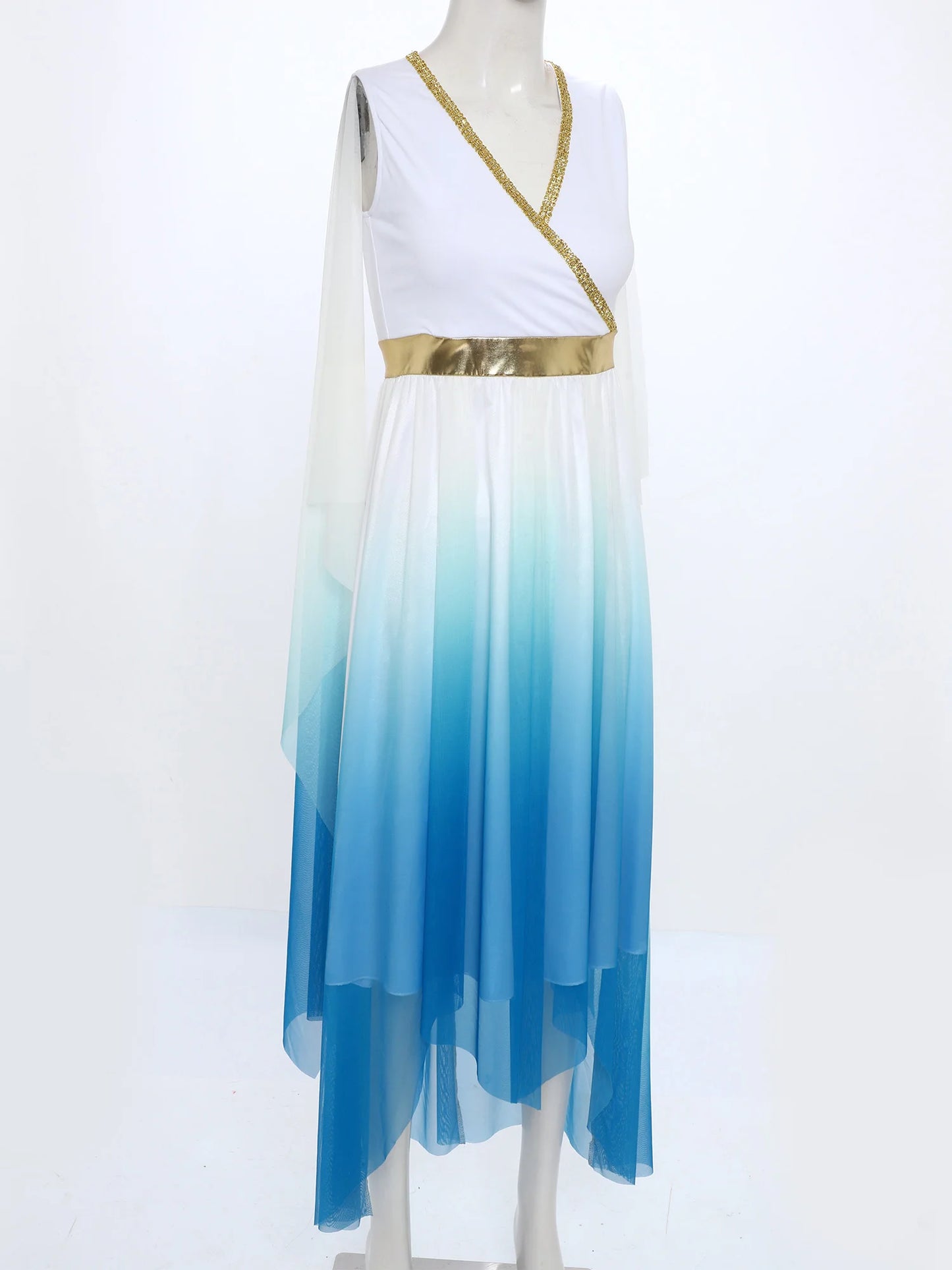 Women Halloween Ancient Greek Goddesses Queen Cosplay Costume Roman Toga Gold Trim Cape Tunic Dress Church Choir Worship Robe