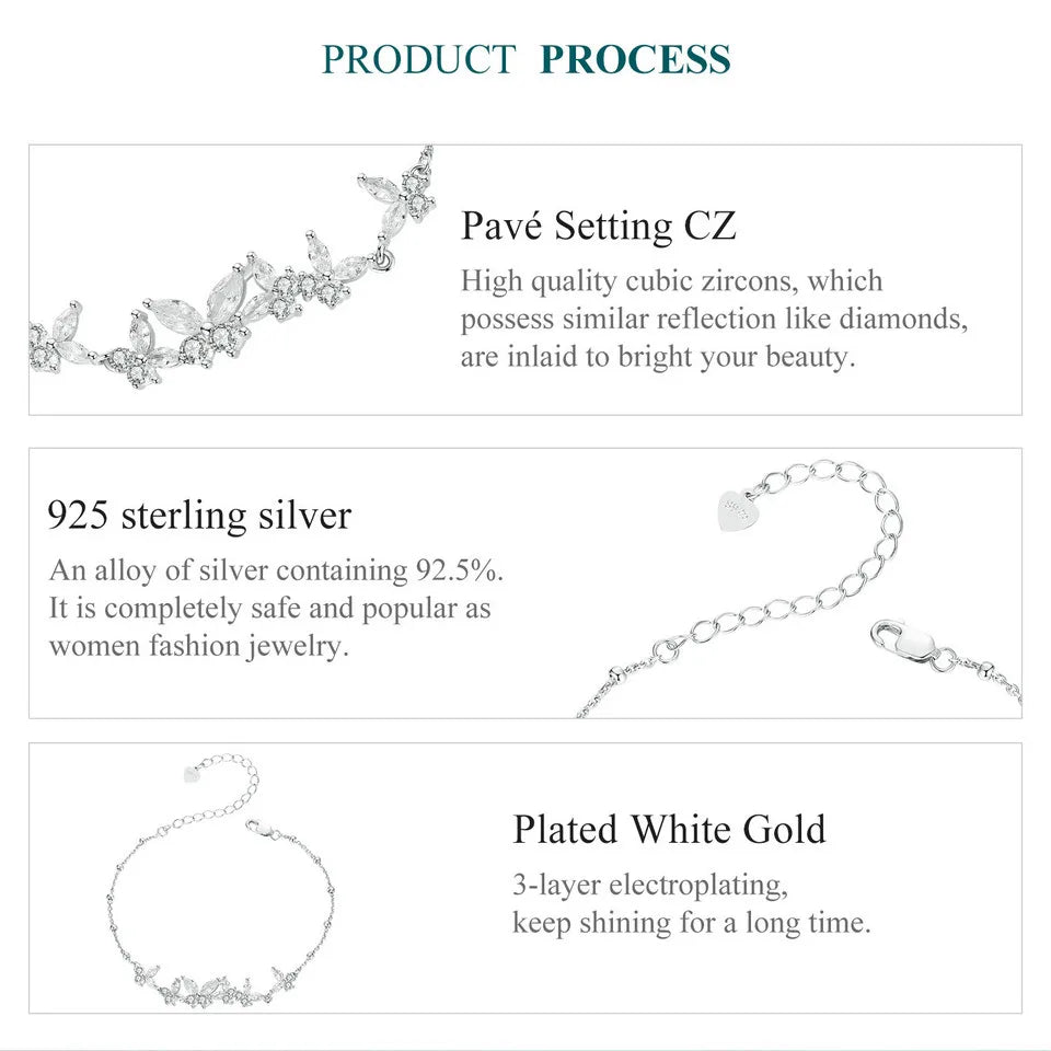 Bamoer 925 Sterling Silver Exquisite Dancing Butterfly Bracelet Pave Setting CZ Shiny Chain Link for Women Wedding Fine Jewelry