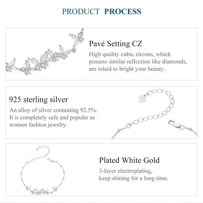 Bamoer 925 Sterling Silver Exquisite Dancing Butterfly Bracelet Pave Setting CZ Shiny Chain Link for Women Wedding Fine Jewelry