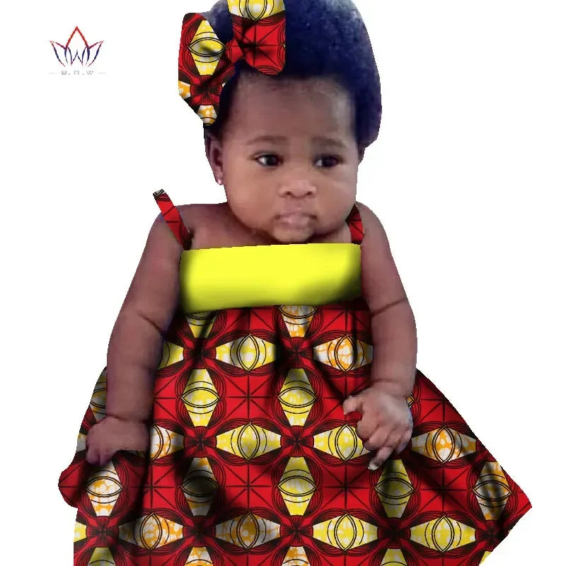 New African Dresses Baby Girl Batik Print Head Wrap Headband Bow Trendy Girl Fashion
