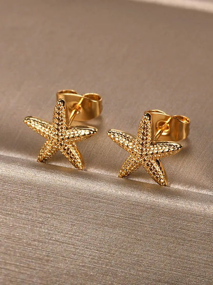 Geometric Fashion Temperament Casual Starfish Stud Earrings For Women Stainless Steel Earrings Female Summer Jewelry Gift