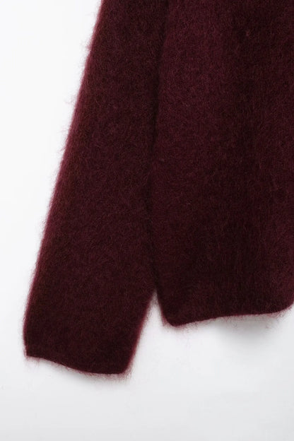 HH Autumn Sweater For Women Fashion Vintage Wine Red Knitted Pullover Long Sleeve O Neck Sweatshirt High Street Knitwear Top