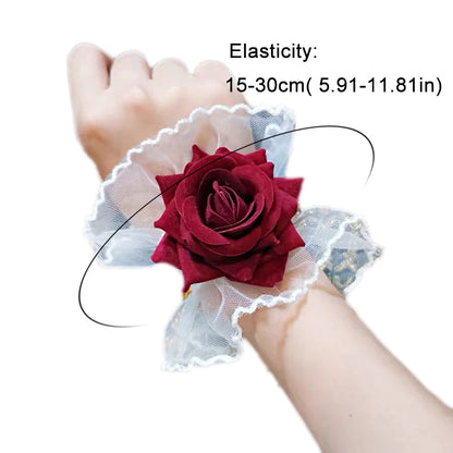 Lolita Short Hand Sleeve Gloves Lace Rose Flower Wrist Cuffs Ruffled Floral Elastic Bracelet Women Cosplay Clothing Wristband