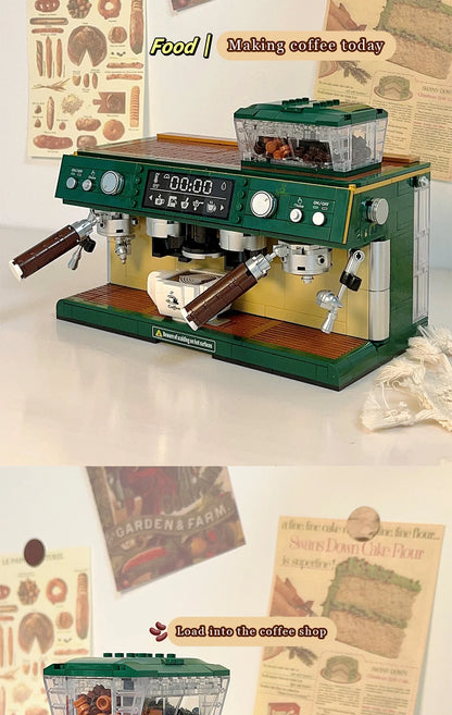 HUIQIBAO 928PCS MOC Coffee Machine Model Micro Building Blocks Mini Diamond City Friend Bricks Set Children Toys Kids Girl Game