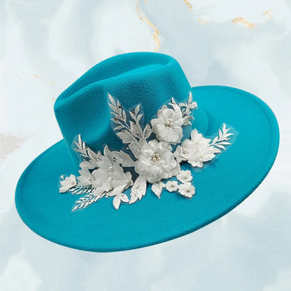 Embroidered three-dimensional flower fedora hat Women's jazz top hat Spring and autumn panama church fashion elegant wedding Hat