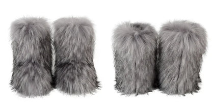 2025 Women Winter Faux Fur Boots Woman Fluffy Plush Warm Snow Boots Luxury Footwear Girls Furry Fur Bottes Fashion Winter Shoe