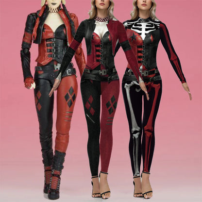 Zawaland Cosplay Costume Clown Women Printing Halloween Dress Up Matching Set Jumpsuits Carnival Party Dress Leggings Bodysuit