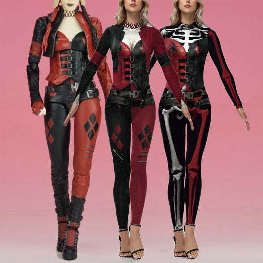 Zawaland Cosplay Costume Clown Women Printing Halloween Dress Up Matching Set Jumpsuits Carnival Party Dress Leggings Bodysuit