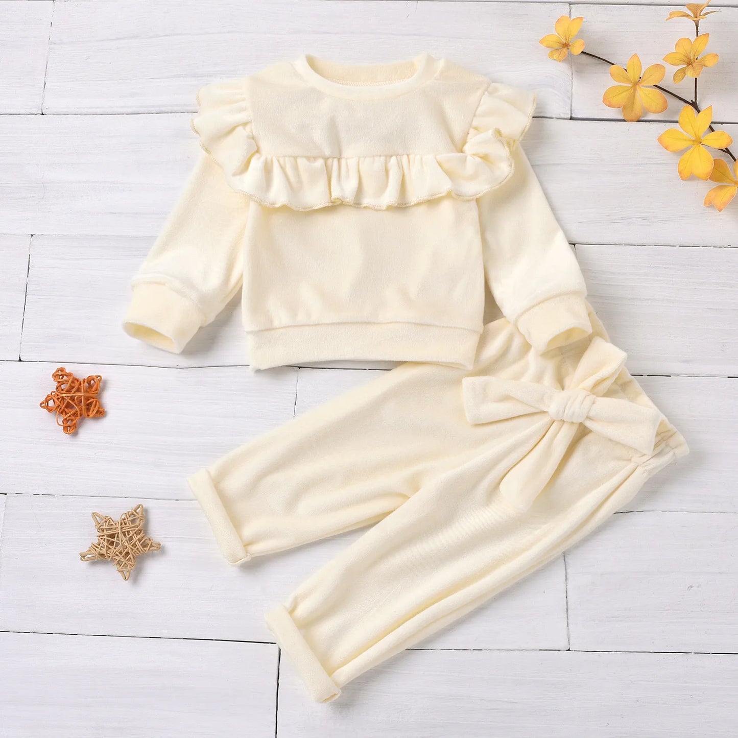 2Pcs Newborn Infant Baby Clothes Girls Clothes Sets Solid Color Long Sleeve Sets 6 12 24 Months