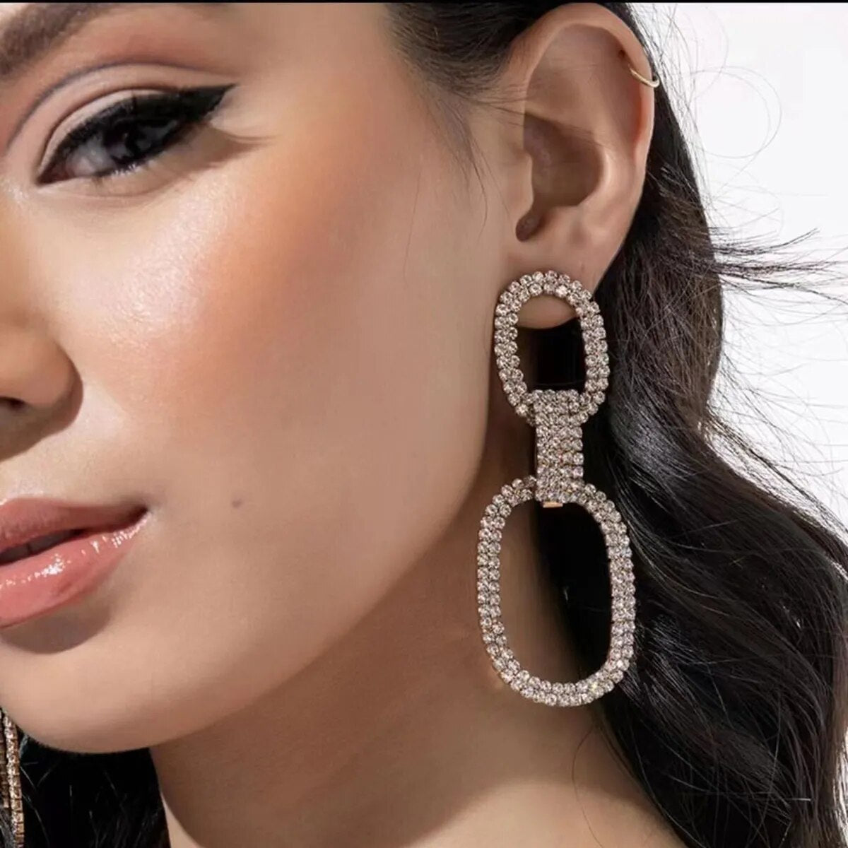 Fashion New  Shiny Double-Sided Hanging  Hollow Rhinestone Earrings Pendant Temperament  women's Jewelry