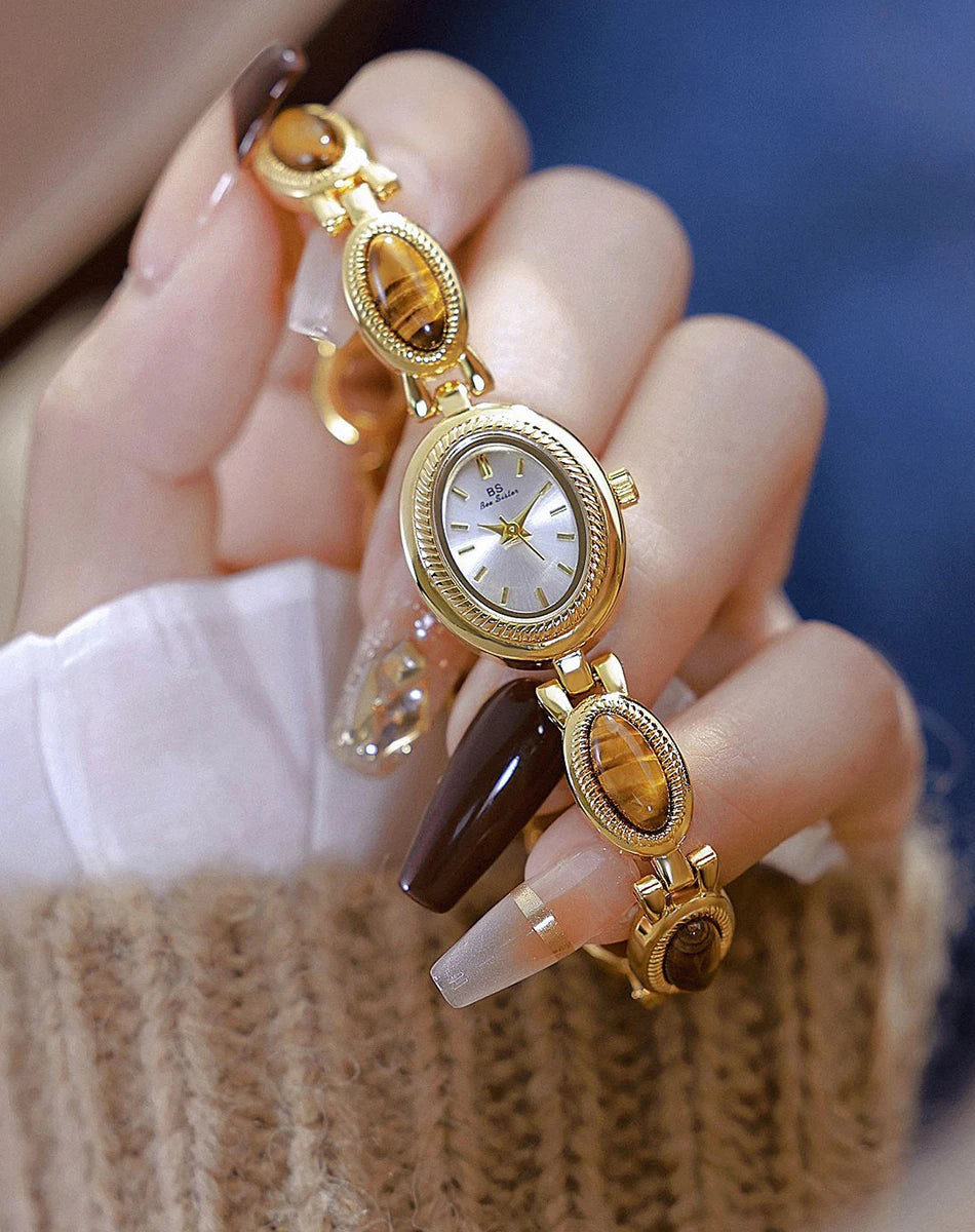 Luxury Golden Vintage Watch Women Elegant Amber Jewelry Quartz Wristwatch New In Women's Watches Fashion Bracelet Gold Watch