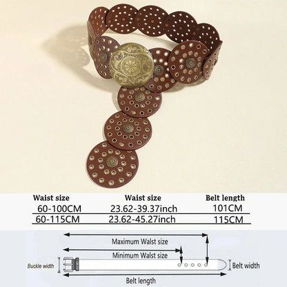 Women's Western Denim Belt High Quality Metal Hollow Ladies Trend Wide Waistband Vintage Personalized Round Belts DT148