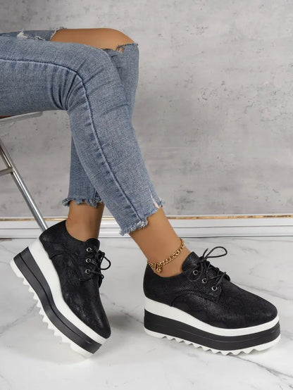 Women's Platform Wedge Heeled Shoes Casual Lace Up Outdoor Shoe Comfortable High Heel Sneakers Low Top Sneaker Thick Sole