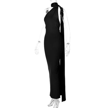 Hugcitar One Shoulder Backless Adjustable Scarf Loop Ruched Sexy Maxi Dress 2025 Women Elegant Y2K Streetwear Festival Outfit
