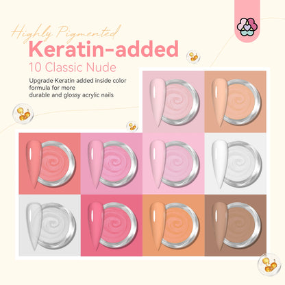 Saviland Professional Acrylic Powder Set 10g x 10 Clear Nudes Pink Ultra Fine Keratin Formula Quick Dry for Salon Nail Art