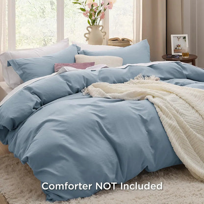 Mineral Blue Duvet Cover Queen Size - Soft Prewashed Set, 3 Pieces, 1 Duvet Cover 90x90 Inches with Zipper Closure and 2