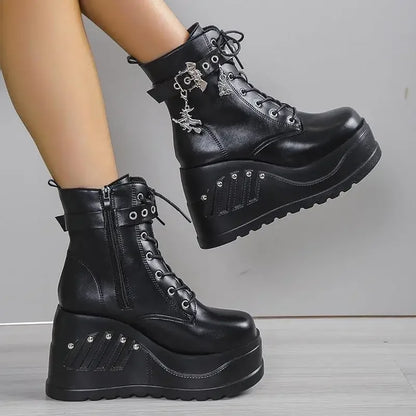 2025 New Boots for Women Fashion Hot Sale Punk Goth Platform Heels Wedge Women's Boots Casual Goth Punk Size 43 Women's Shoes