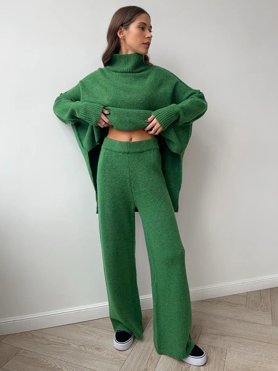 Bornladies Women's Autumn Winter Turtleneck Sweater Pants Set Loose Casual Knitted Sweater  Thicke Loose Pullover 2 Pieces Sets