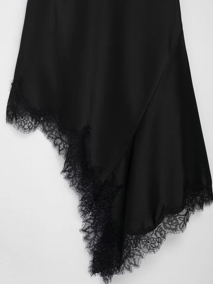 2025 Sexy Lace Spliced Sling Dresses For Women Elegant Sleeveless Backless Irregular Hem Dress Lady Chic Holiday Party Wear