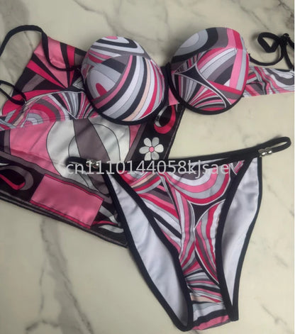 Luxury Design Women's Black Red Scarf Bikini Sets Letter Signature Logo Beachwear Designer Brand Lady Headband Swimsuit Swimwear