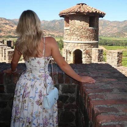 Mingmingxi Summer Floral Print Dress Elegant 2025 New Arrivals Spaghetti Strap Flare Dress Maxi Holiday Party Dresses Women