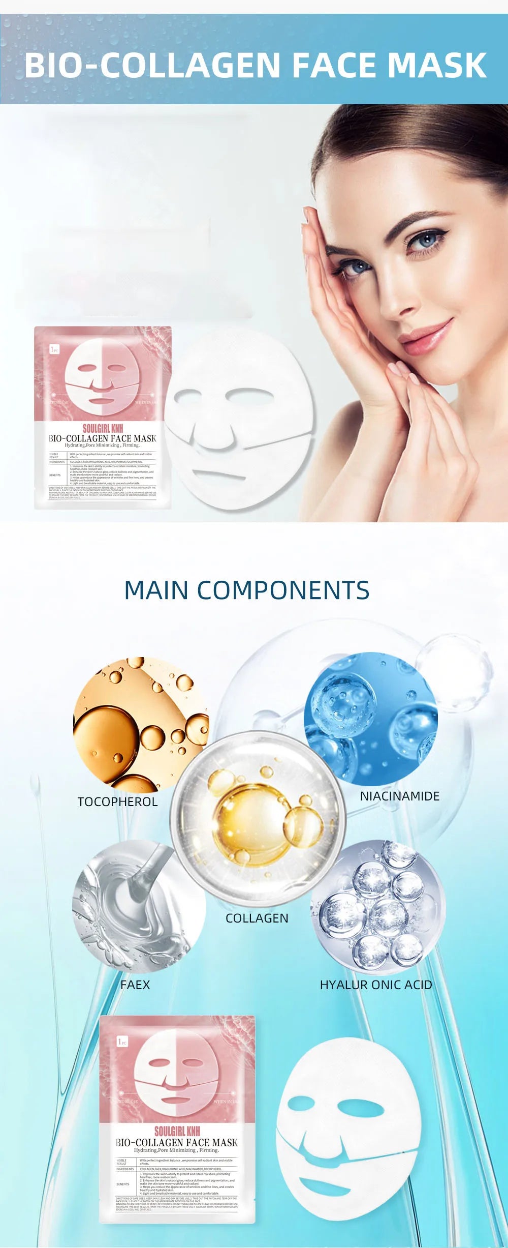 4Pcs Absorbable Bio-Collagen Face Mask Night Moisturizing Mask Firming Nourish Brightening Dissolvable Skin Care Products