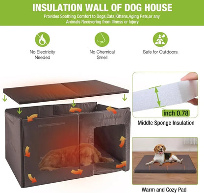 59.1" Large Dog House Outdoor with Insulated Liner for Winter Insulation Dog Kennel Upgrade All-Around Metal Fame Durable