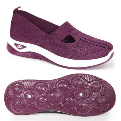 EtherealBe lightweight women's walking flats in purple with breathable mesh design and flexible sole