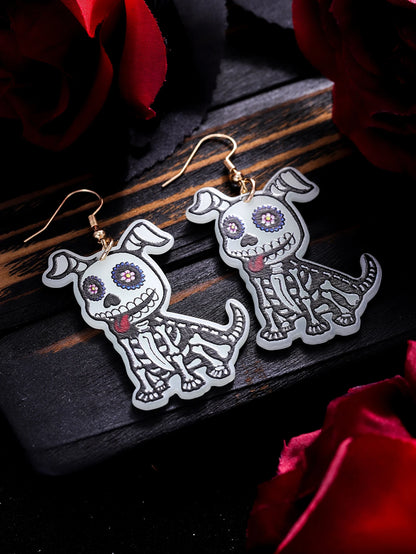 EtherealBe Halloween earrings for women featuring a playful skeleton dog design