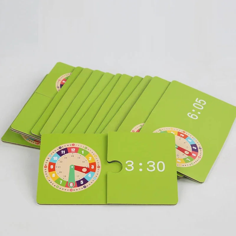 Wooden Clock Model Teaching Aid Montessori Learning Clocks with Cards Kindergartner Toy for Game Interaction Playroom Wall