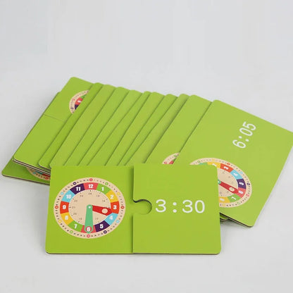 Wooden Clock Model Teaching Aid Montessori Learning Clocks with Cards Kindergartner Toy for Game Interaction Playroom Wall