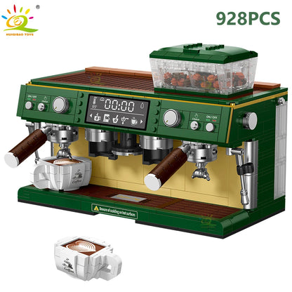 HUIQIBAO 928PCS MOC Coffee Machine Model Micro Building Blocks Mini Diamond City Friend Bricks Set Children Toys Kids Girl Game