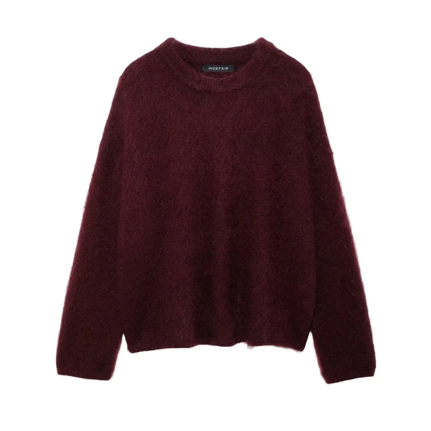 HH Autumn Sweater For Women Fashion Vintage Wine Red Knitted Pullover Long Sleeve O Neck Sweatshirt High Street Knitwear Top