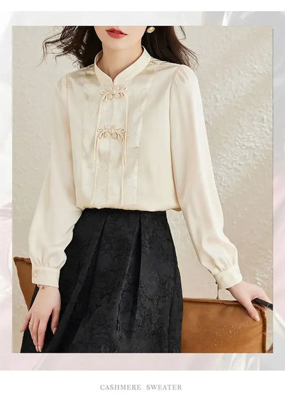 Early Spring Tops for Women Shirts for Spring Wear 2025 New French Temperament New Chinese Puff Sleeve Cardigan