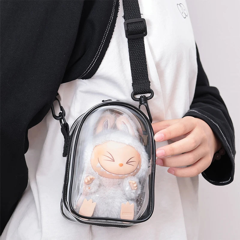 Labubu Protect Case Creative Transparent Colored Ball 15cm Labubu Sitting Party Protection Shoulder Bag Pain Bag PVC Storage Bag