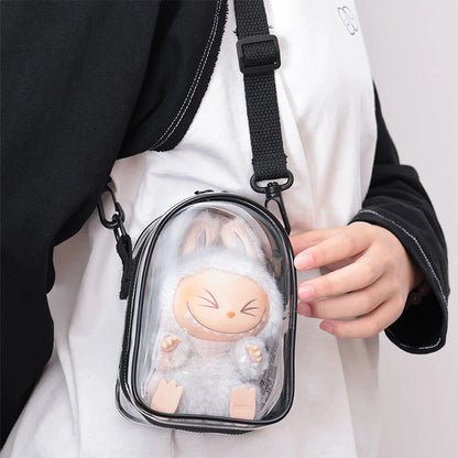 Labubu Protect Case Creative Transparent Colored Ball 15cm Labubu Sitting Party Protection Shoulder Bag Pain Bag PVC Storage Bag