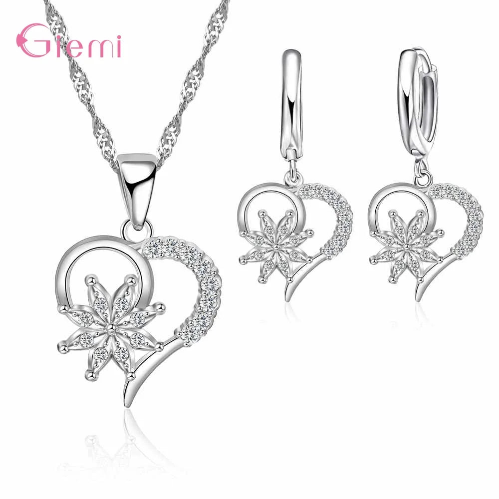 Hot Sale 925 Sterling Silver New Arrival Delicate Various Styles Peach Heart Shape Necklace Earrings Jewelry Sets For Women