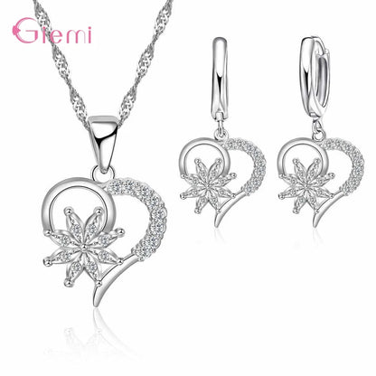 Hot Sale 925 Sterling Silver New Arrival Delicate Various Styles Peach Heart Shape Necklace Earrings Jewelry Sets For Women