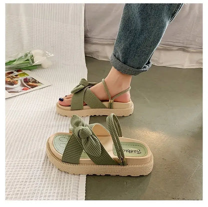 Women Sandalias Mujer Summer Fairy Style 2023 New Fashion Student Platform Roman Lady Sands Flat Shoes Cute Slippers