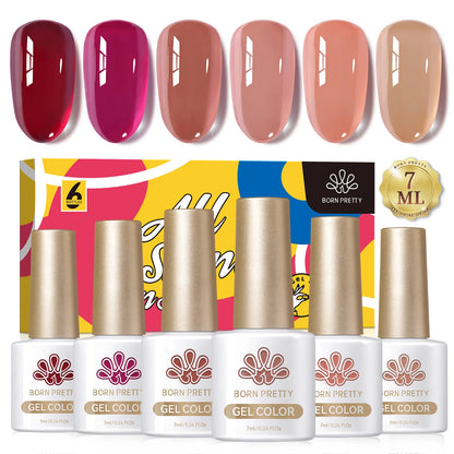 BORN PRETTY 7ml Glitter Gel Nail Polish Set Sparkly Shiny Gold Silver Pink Glitter Gel Polish Kit Winter Christmas Gift Box