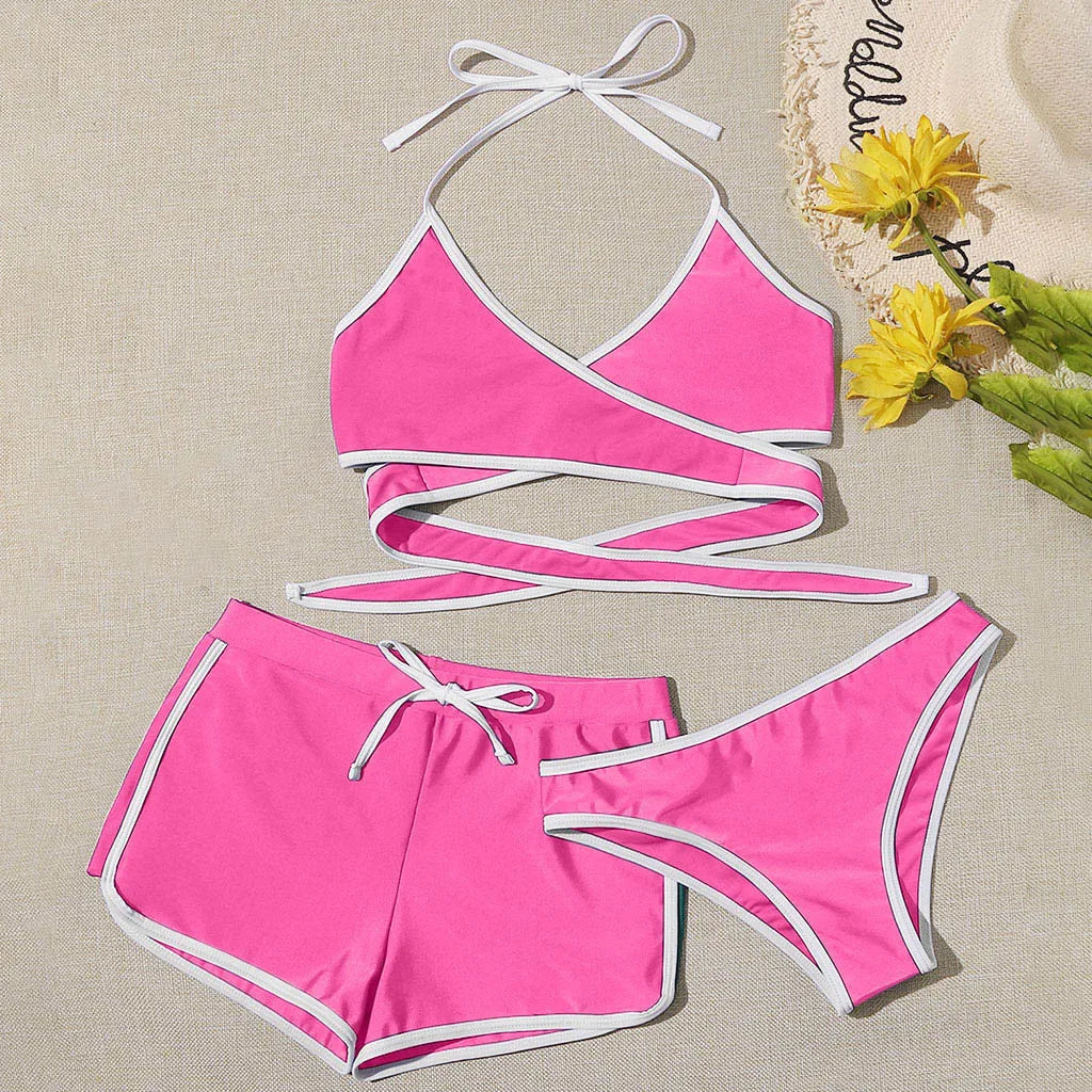 3 Pieces Sets Swimwear Female 2023 Summer Beachwear Sexy Push Up Swimming Bikini Swimsuit Shorts Women Bathing Suits Fashion